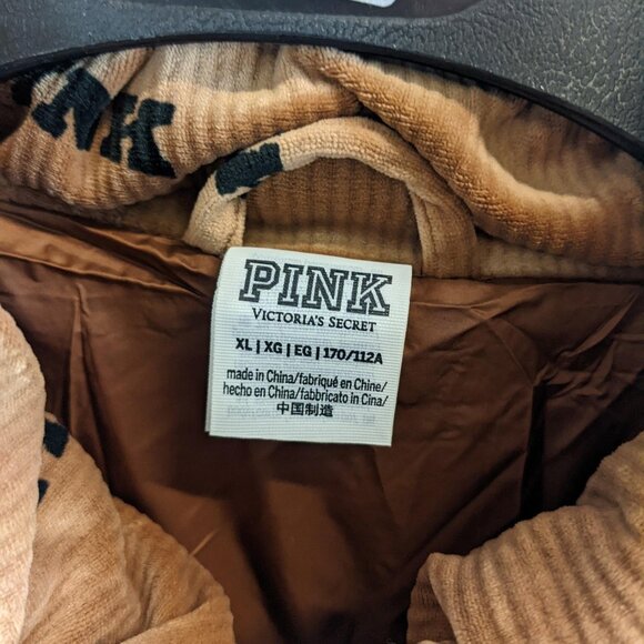 Victoria Secret PINK Puffer Jacket Coat Tan w/ Pink Spell Out Size XL - Picture 3 of 5
